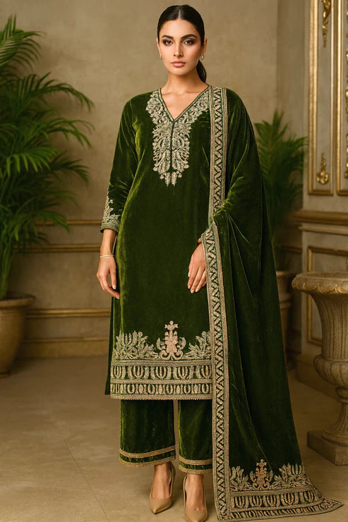 Mahira Regal Sage Velvet Set