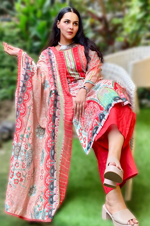 Zarmina Blush Rouge | Lawn Cotton Pakistani Suit Set