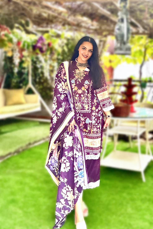 Mahira Plum Garden | Lawn Cotton Pakistani Suit Set