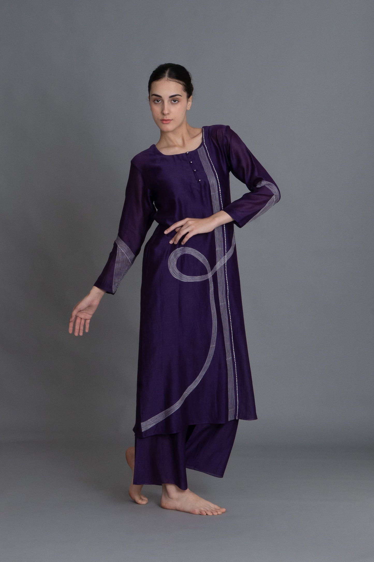 Purple Embroidered Dress Co-ord with Scraff