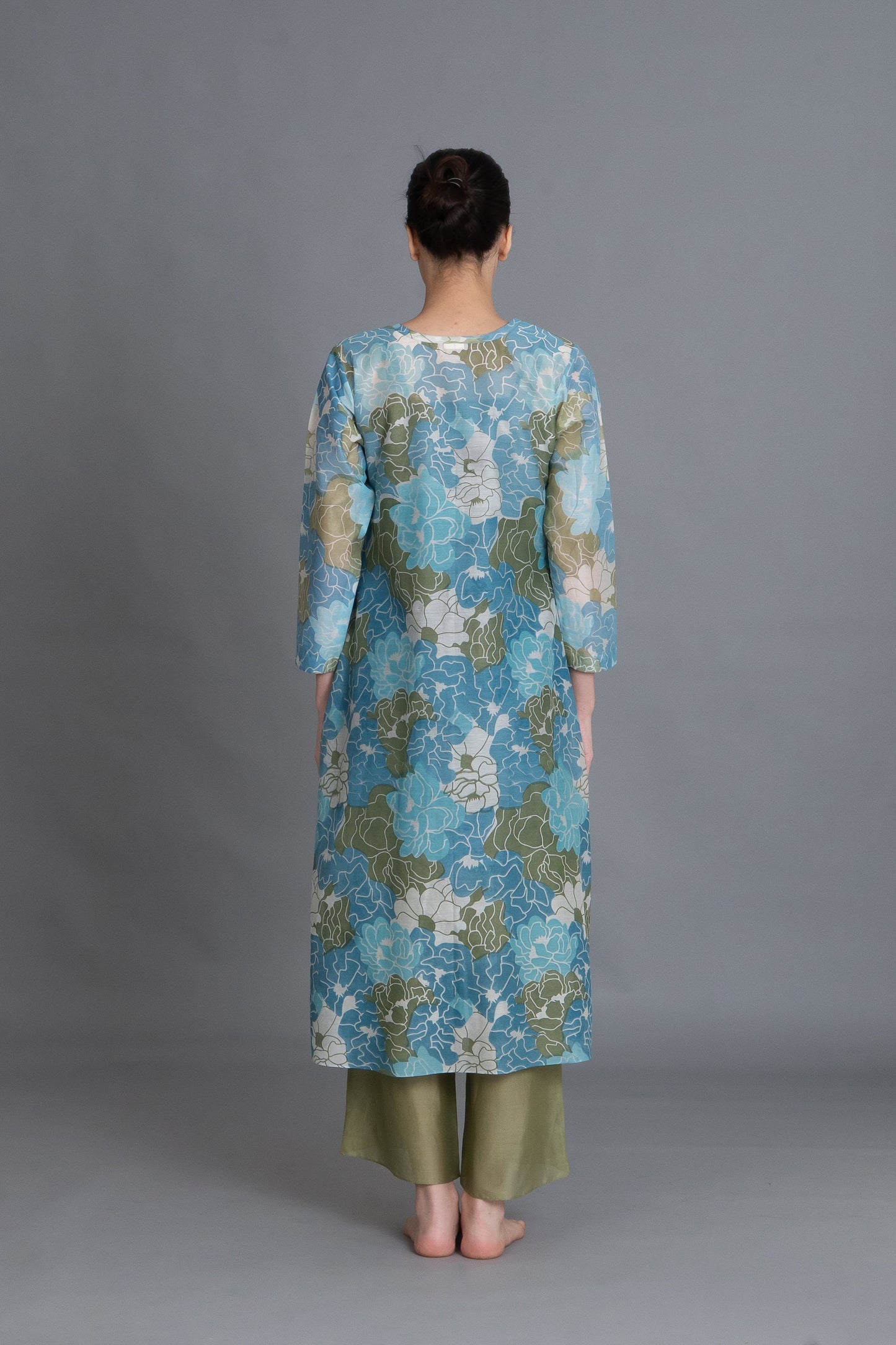 Ocean Blue Floral Print Kurta Co-ord