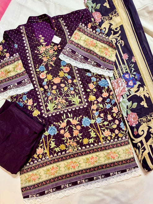 Mahira Plum Garden | Lawn Cotton Pakistani Suit Set