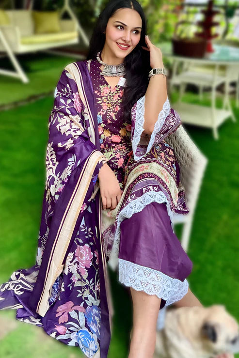 Mahira Plum Garden | Lawn Cotton Pakistani Suit Set