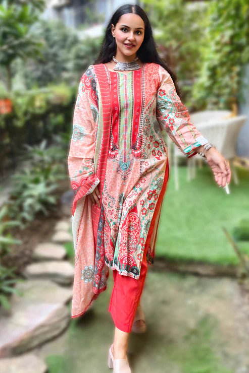 Zarmina Blush Rouge | Lawn Cotton Pakistani Suit Set