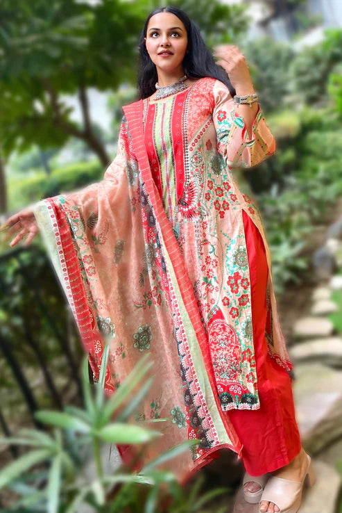 Zarmina Blush Rouge | Lawn Cotton Pakistani Suit Set
