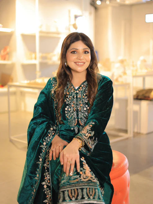 Mahira Regal Sage Velvet Set