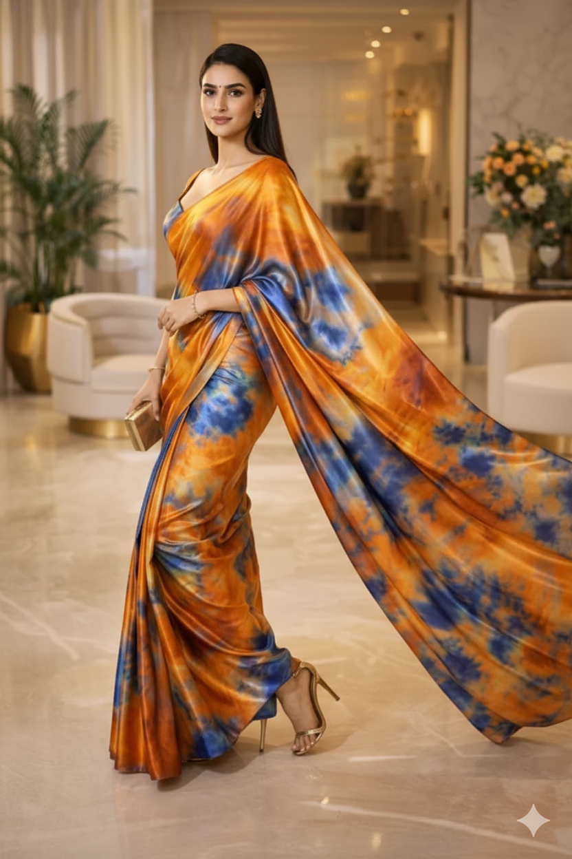 Sunfire Sapphire Luxe Satin Saree