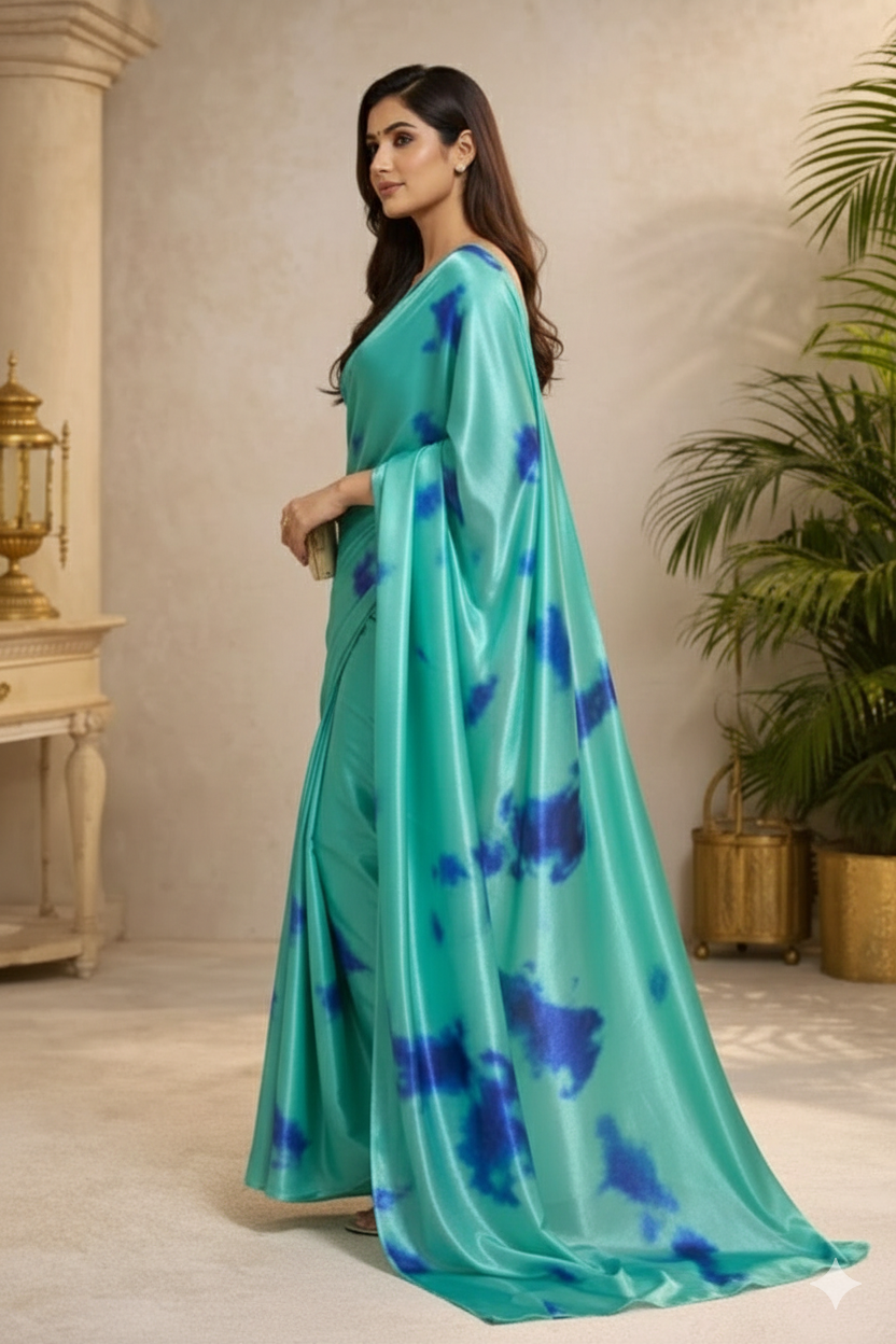 Aqua Mirage Satin Saree