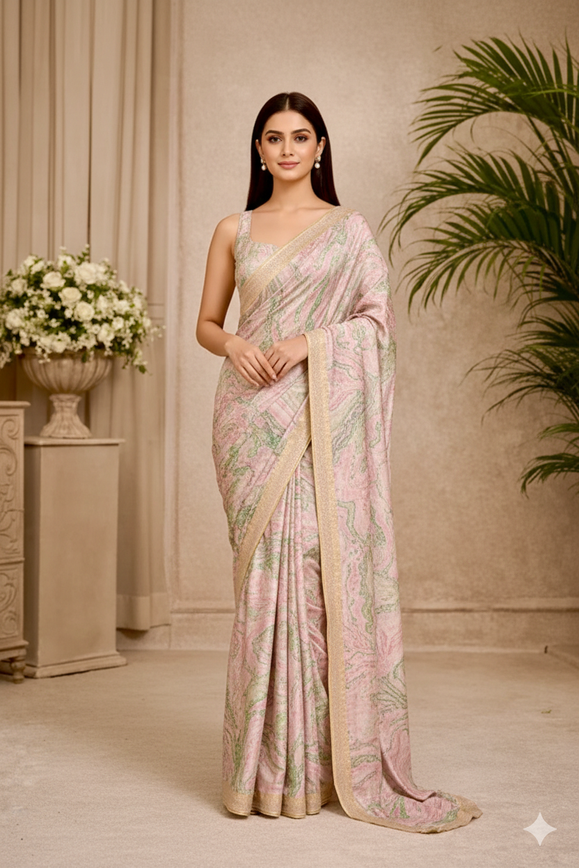 Marble Mist Bhagalpuri Silk Saree