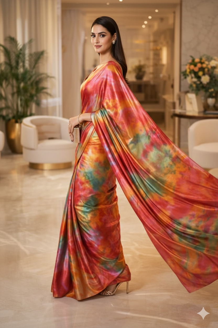 Saffron Blush Luxe Satin Saree