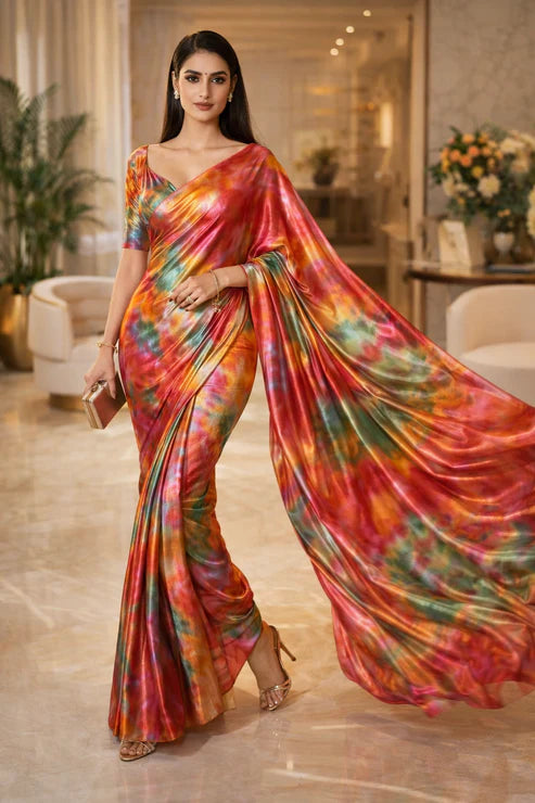 Saffron Blush Luxe Satin Saree