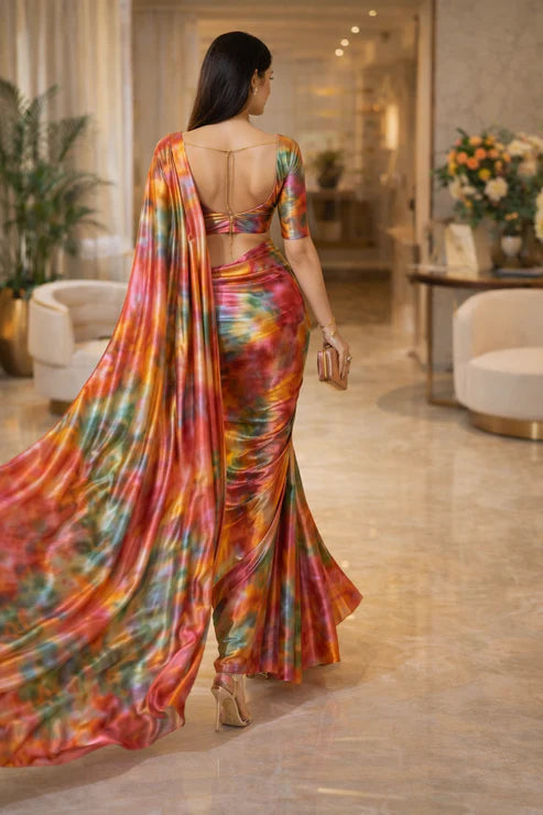 Saffron Blush Luxe Satin Saree