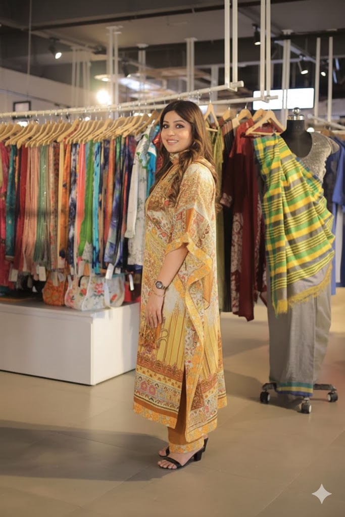 Mehrunisa Golden Garden Kaftan Set